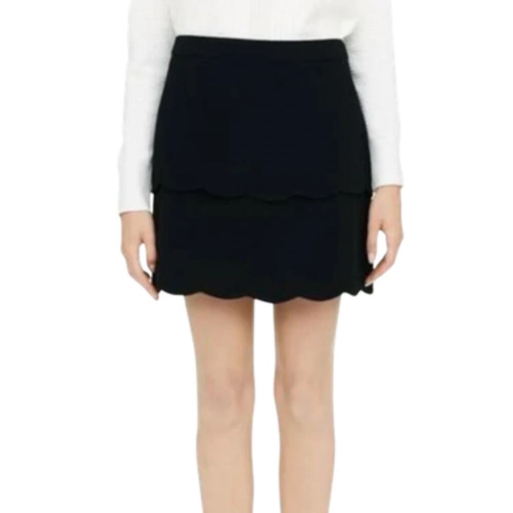 Club Monaco Tiered Scalloped Mini Skirt Black Size 2